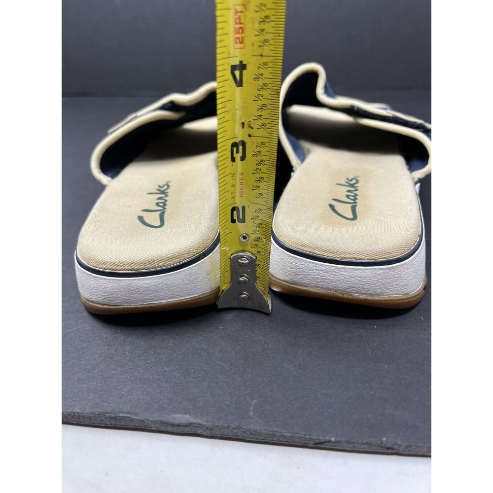 Clarks 36124 Navy Tan Canvas Hook & Loop‎ Slide On Comfort Womens Sandals Sz 11M - Picture 6 of 7